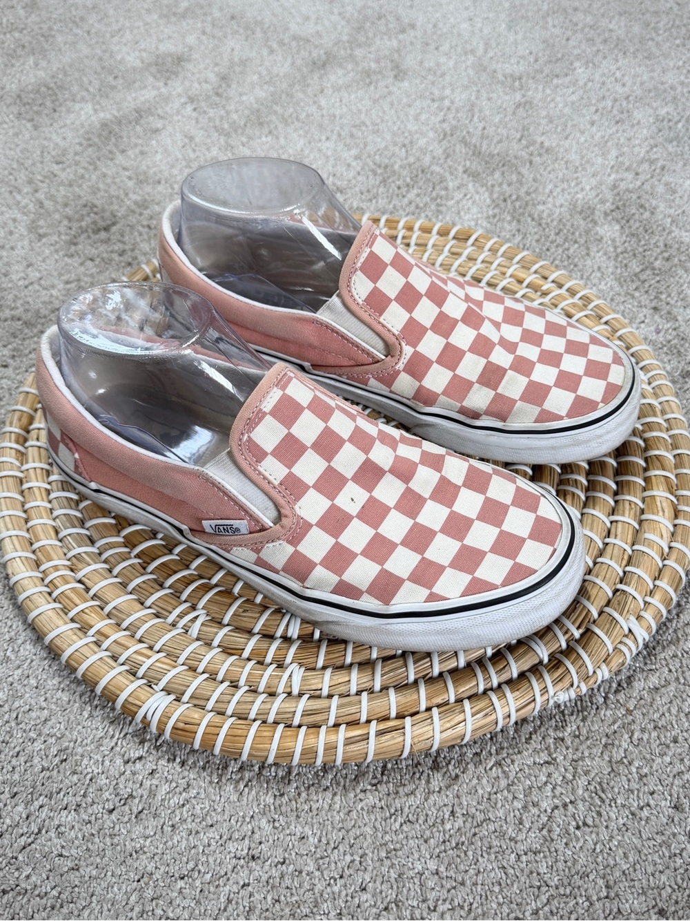 Vans Women’s Classic Slip-On Shoes in Rose Dawn Checkerboard 9